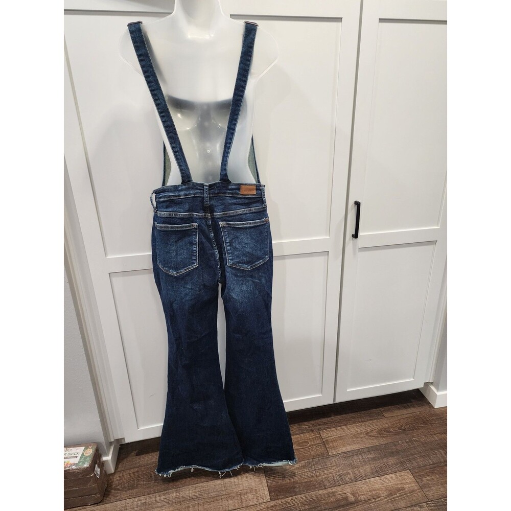 Judy Blue Flare Overalls Womens LARGE Blue Denim Jeans Stretch Bibs - Picture 3 of 8